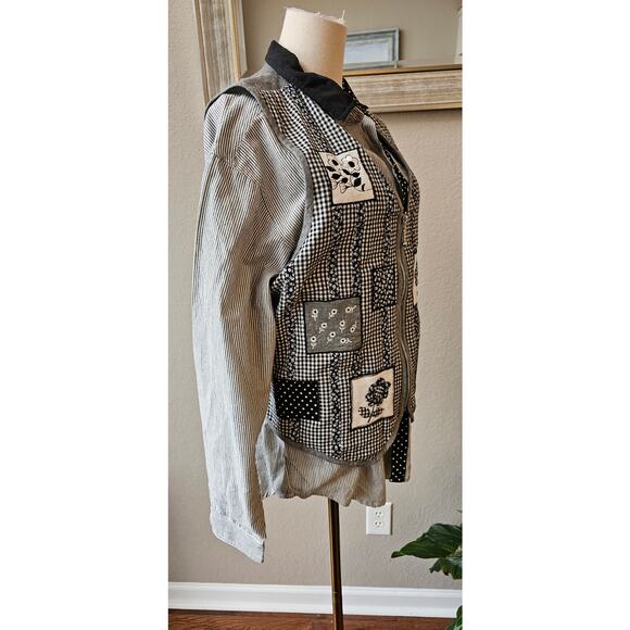 NWT VTG Casey & Max Emb Gingham Patchwork Vest and Shirt Set Women Large Black - Picture 4 of 11